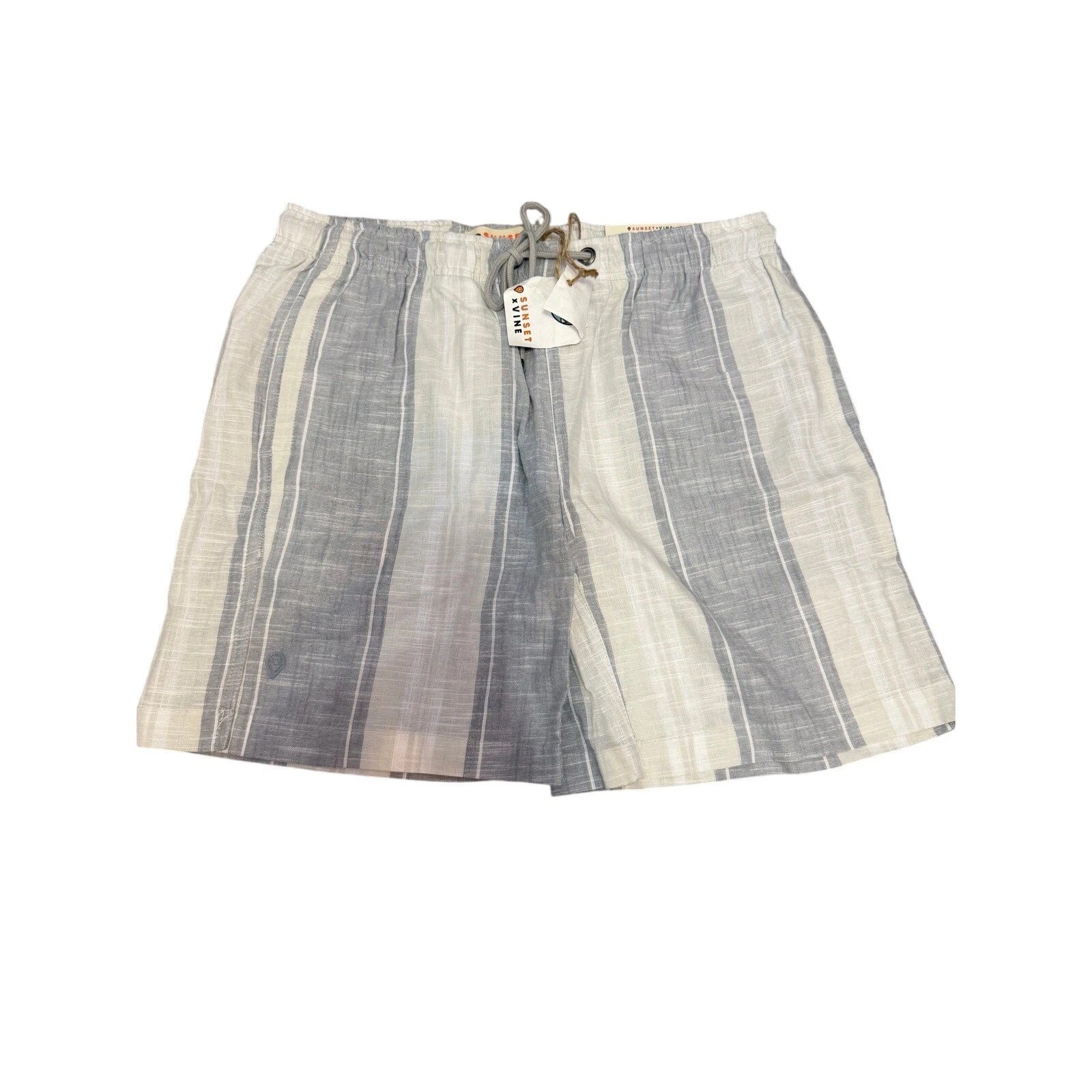 NWT Sunset x Vine Men’s Large Striped Linen Shorts Gray White Vertical Stripe