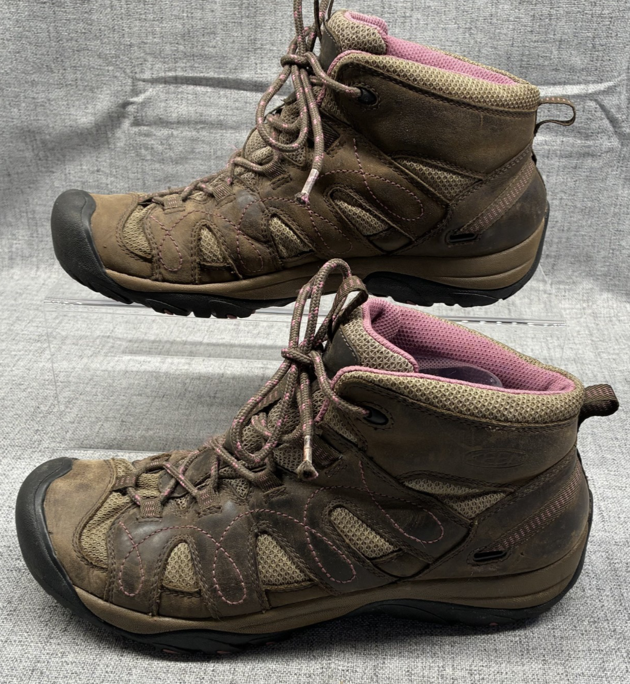 Keen stivali da trekking donna pelle e rete marrone viola caviglia passeggio taglia 10