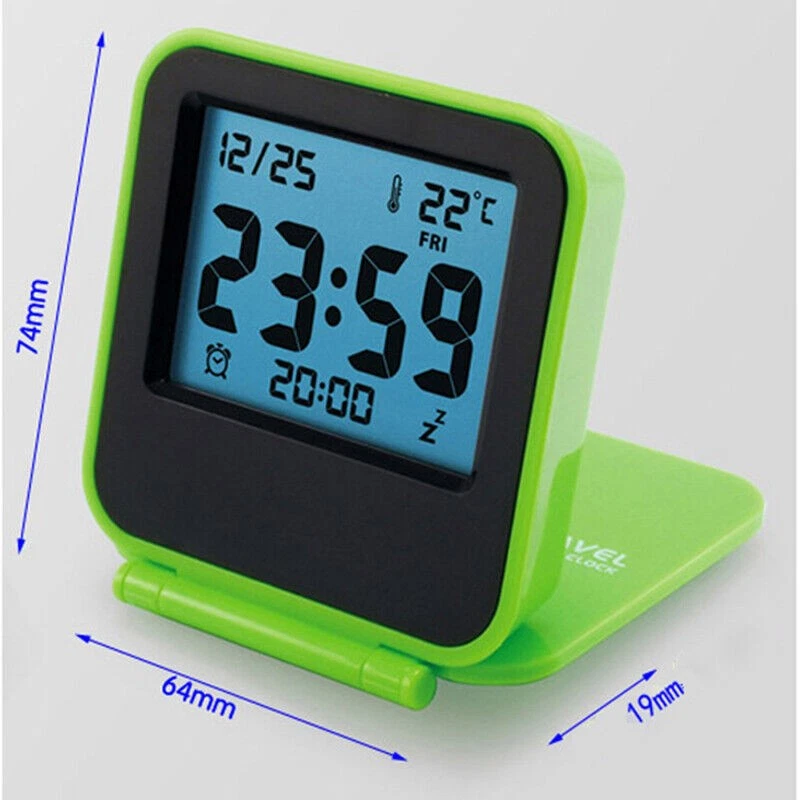 Backlit Folding Travel Clock Date Temperature Display LCD Digital Alarm Clock - Image 2 of 4