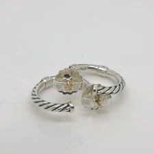 David Yurman Sterling Silver Classic Cable Metro Diamond Hoop Earrings 1 Inch.