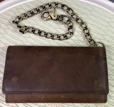 Men’s Marshal Brown Leather Trifold Wallet W/Chain Biker Motorcyclist 4x7x1”