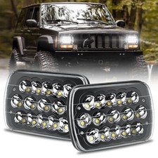 For Jeep 84-2001 Cherokee XJ 86-1995 Wrangler Black 5x7" 7x6 LED Headlights Pair