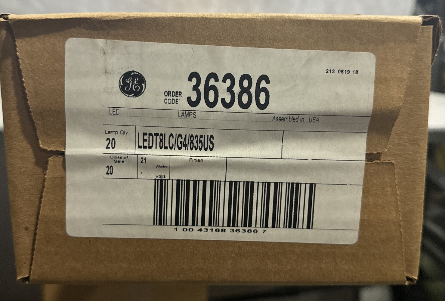 Case Qty 20 GE 36386 LEDT8LC/G4/835US 48" T8 Medium Bi-Pin (