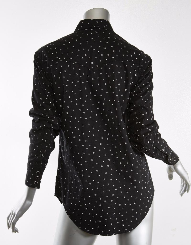 Camicia top blusa nera manica lunga stampa stella snap up western SAINT LAURENT M