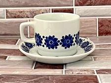 FIGGJO NORWAY GOURMET 8 OZ "FIG25 FLAT CUP & SAUCER SET" ALL COBALT BLUE FLOWERS