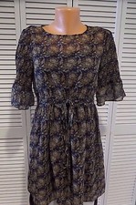 NWT Esley Navy Blue Paisley Peasant Bell Sleeves Mini Sz S Shift Prague and Roll