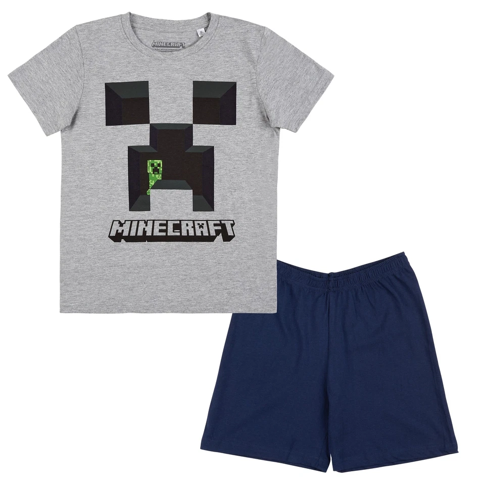 Minecraft Creeper Jungen Pyjama Schlafanzug kurz Grau meliert