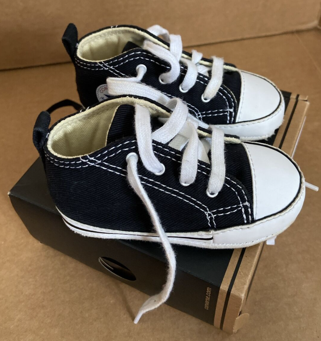 PONY Scarpe culla bambino Converse taglia 4 nere 8J231 prima stella ciao *usate*