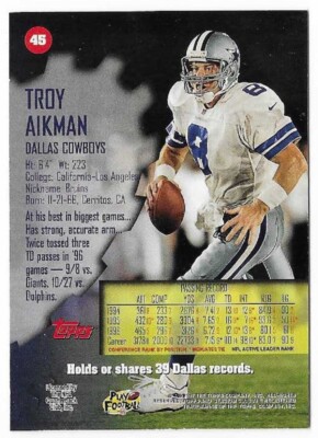 TROY AIKMAN 1997 Stadium Club Football # 45 Dallas Cowboys HOF NM