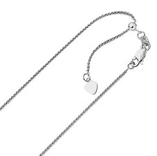1.00mm Solid Adjustable Spiga Wheat Chain Necklace REAL 14K White Gold 2.66gr