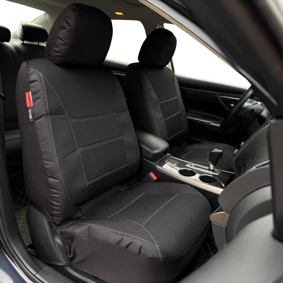 Fundas de asiento de auto delanteras duraderas de lona y malla negras para Kia Sephia Foto 2 de 4