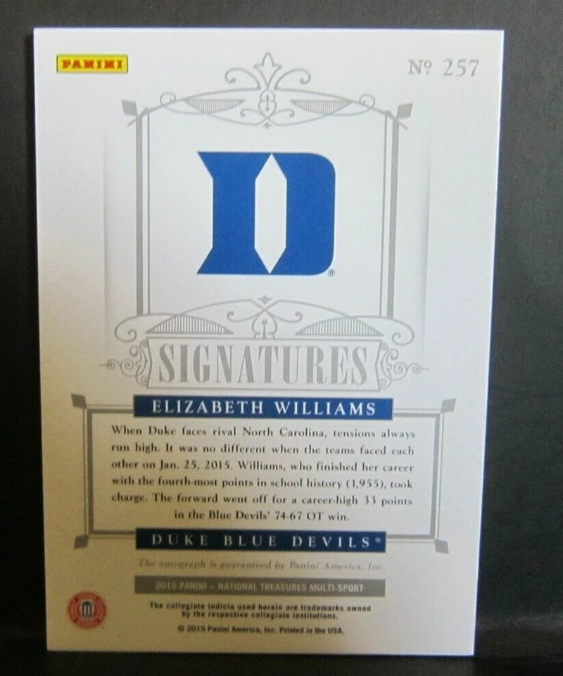 Elizabeth Williams RC 2015 National Treasures Rookie Auto#27/99!Dream/Mystics RC - Image 2 of 2