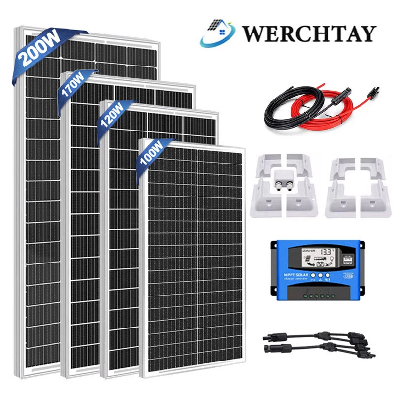 100W 200W 400W 12V Solar Panel Kit With Mounting Brackets Caravan RV Camper Van