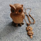 Vintage Brown Owl Nodder Bobble Head 4.5" Plus Resin Owl Necklace — photo 1