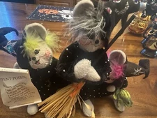Rare Annalee Halloween Witch Mice Triple Trouble 2004 7” With Bullfrog
