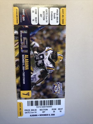 LSU Football Vs Alabama game Day Full ticket 2008