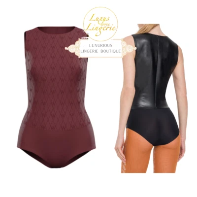 NET CUIR VEGAN BODY Par Wolford 36 Port Royale Noir Panty En Similicuir Vollpo - Photo 1/4