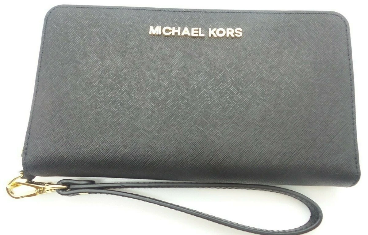 NWT Michael Kors Jet Set Travel Large Flat Black Multifunction Phone Wallet