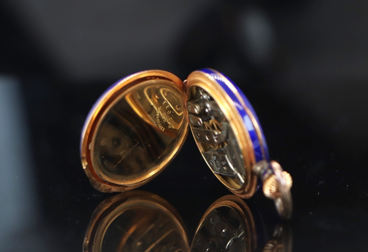 Vintage Estate Tiffany 18k Gold Blue Enamel Old Miner Cut 