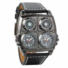 Mens Punk Unique Big Face Analog Dual Time Quartz Military Sport Casual Watch