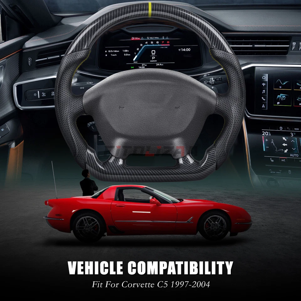 💛Volante Hydro Dip de fibra de carbono para Chevrolet Corvette C5 1997-04 amarillo Foto 2 de 4