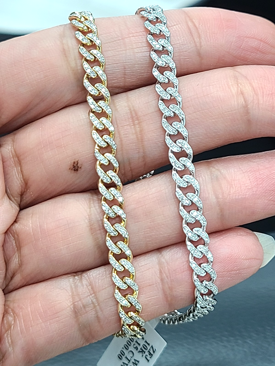 DEAL!1.15CT Genuine Natural Diamonds Cuban Bracelet 10K Gold 7