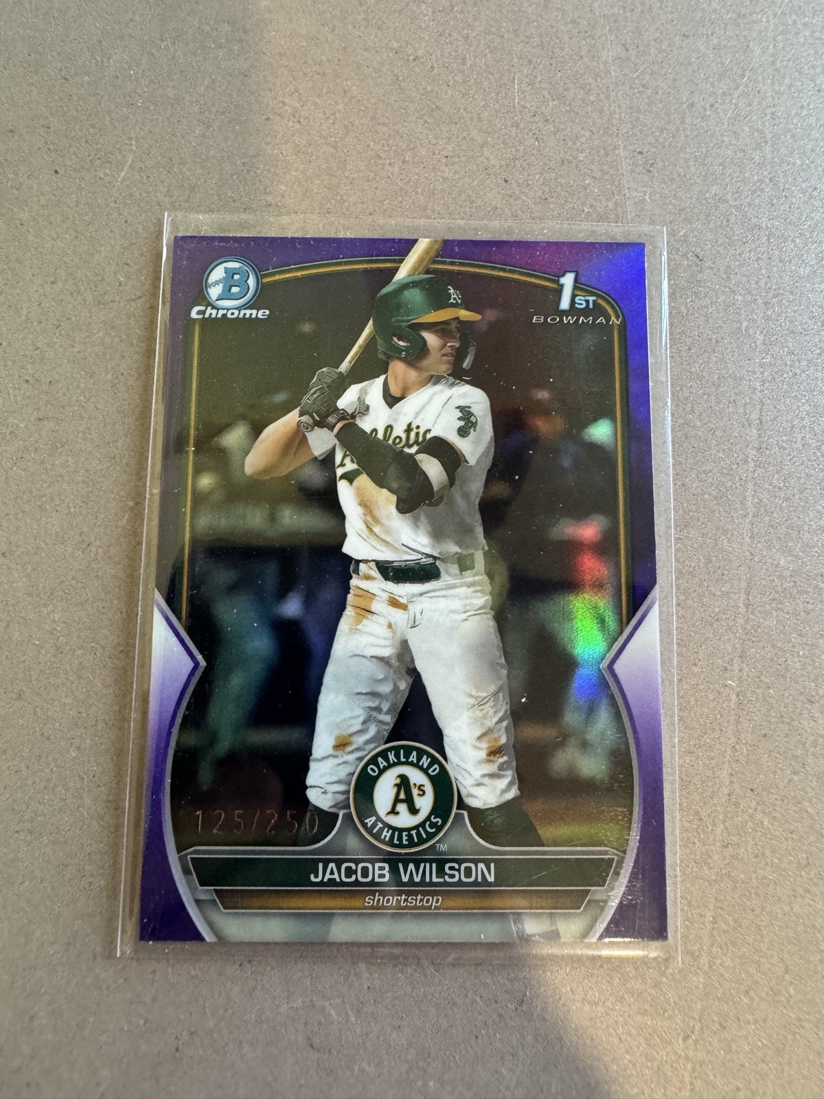 2023 Bowman Chrome Jacob Wilson 1st Purple Refractor #’d 125/250 Athletics