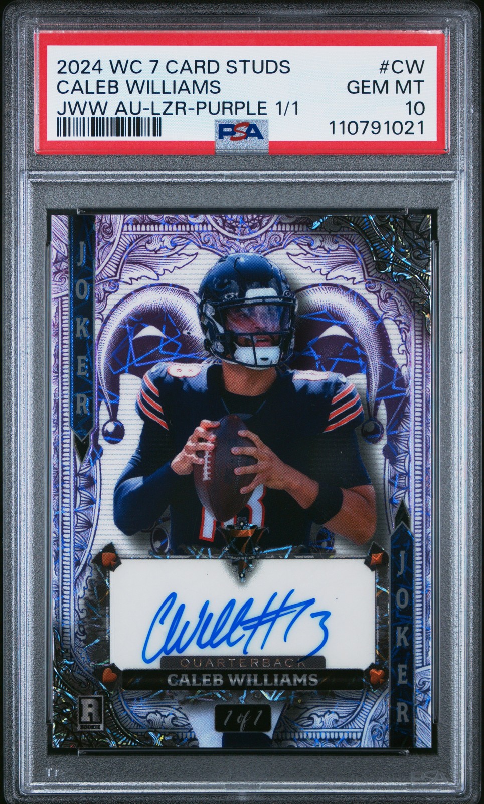 Caleb Williams Wild Card 7 Card Studs Hobby Jokers Wild White Autographs #CW Rainbow Foil-Purple 1/1
