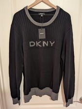 DKNY Black Ribbed Knit Sweater with Logo Design
