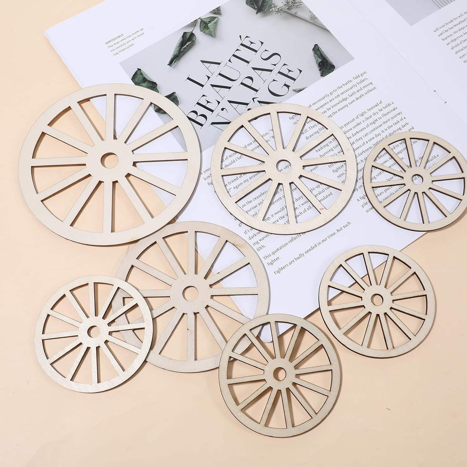 12pcs Wooden Wheels for Crafts, 3 Sizes Unfinished Wood Wheel Wagon... 