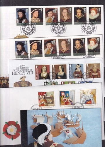 King Henry VIII choice FDC special pmks GB Gibraltar Guernsey Isle of Man Mary I