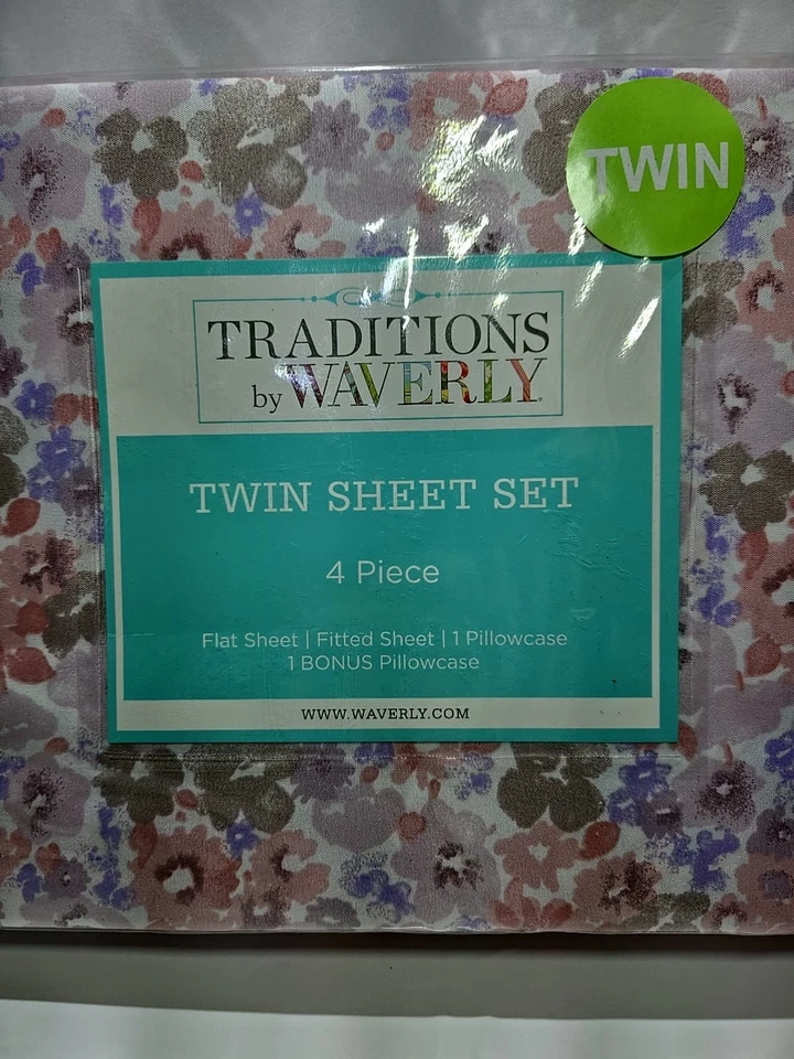 NEW Traditions by Waverly 4-Pc Twin Sheet Set – Flat, Fitted & 2 Pillowcases - Image 3 of 4