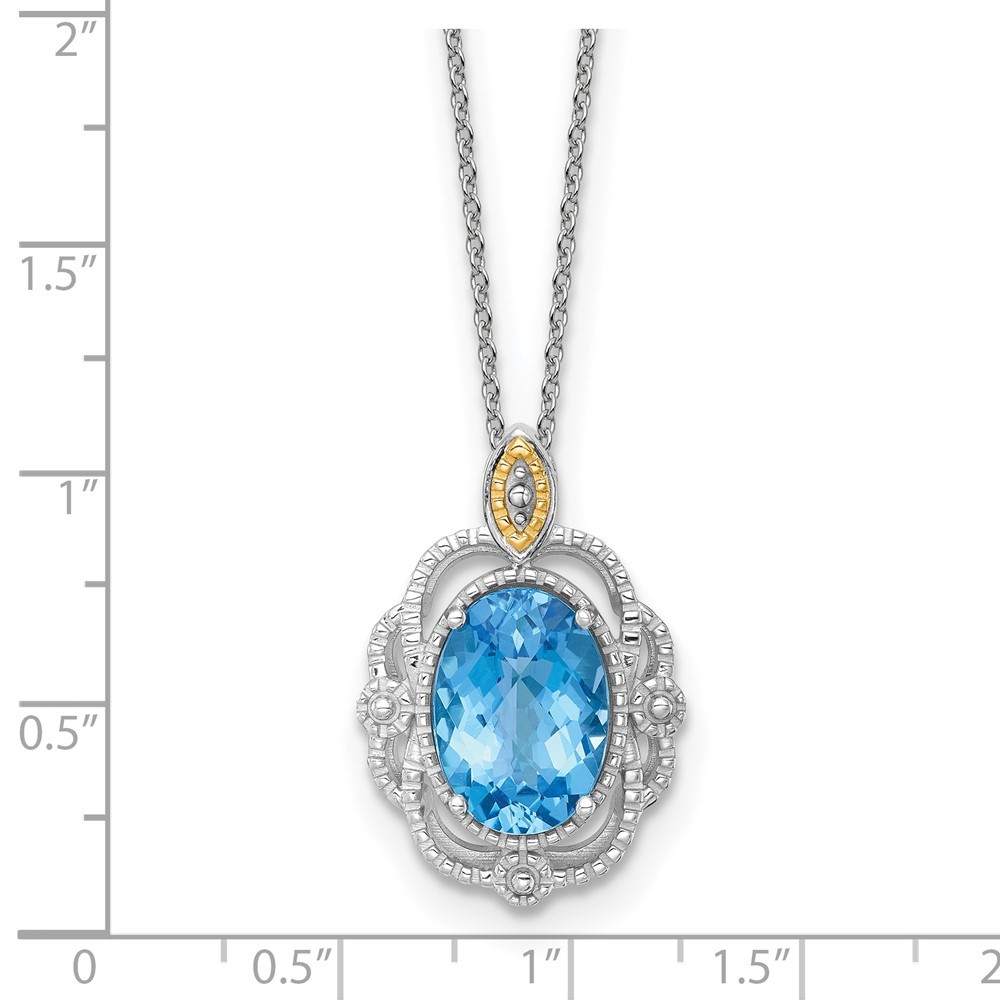 Sterling Silver 14k Accent Oval Light Swiss Blue Topaz Pendant Necklace ...