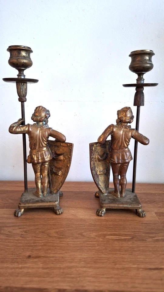 Paire de bougeoir ancien bronze - Photo 4/4