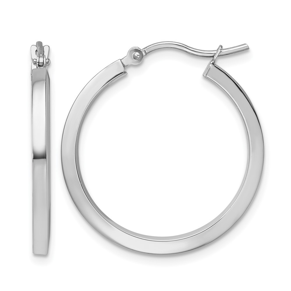 10k White Gold 2mm Square Tube Hoop Earrings L-25 mm, W-25 mm 1.51gm