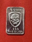 Solid Silver Skull & Knife Military Bar! 1 Gram .999 Pure Silver!