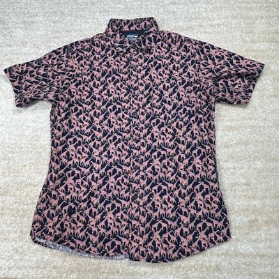 Monument Shirt Mens M Short Sleeve Button Up Giraffe Print Navy Pink Camp Resort