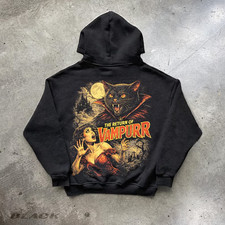 Vampire Cat Horror Hoodie, Retro Gothic Halloween Pullover
