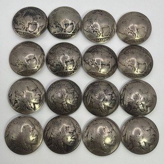 Lot of 16 Vintage Buffalo Nickel 5c Hammered Coin Buttons for Suit