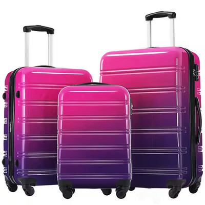 3-Piece Purple and Pink Gradient Hardside Spinner Luggage Set with TSA Lock (20/