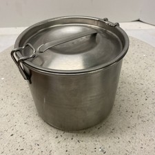 Rare Vintage Small Stainless Pot With Locking Lid Camping Military, Boat