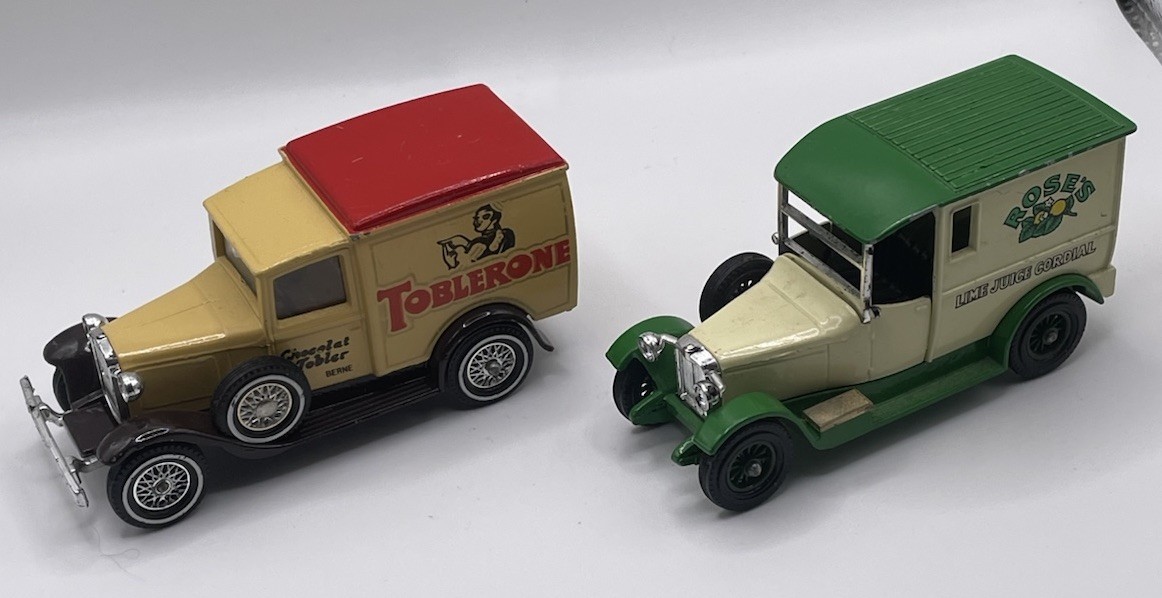 Vintage Matchbox Lesney Models of Yesteryear Lot: TOBLERONE & ROSE’S LIME JUICE