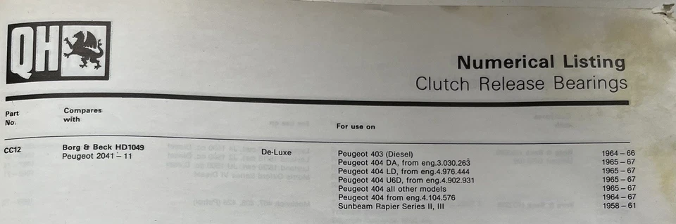 Cojinete de liberación embrague peugeot 403 404 haz de sol rapier 2 3 1958 encendido  Foto 2 de 3