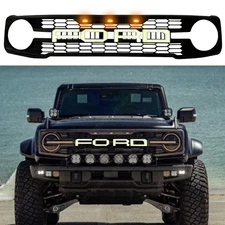 Upper Front Grille With LED letters Fits For 2021-2024 Ford Bronco Raptor Look