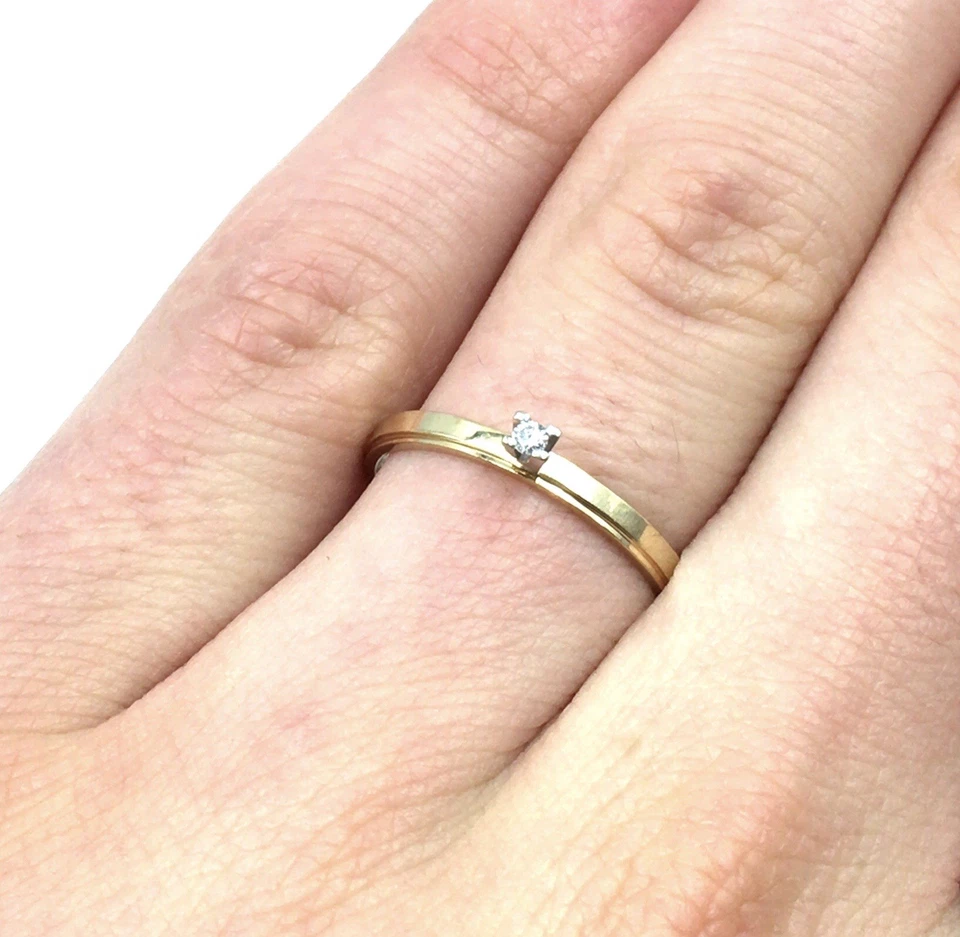14kt Gelbgold Ring 585 Gold Schmuck Diamant 0.02ct Brillant Solitär 18.8mm / 59 - Bild 4 von 4