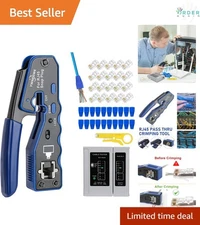 Ethernet Crimp Tool Kit Pass Thru Cat5e Cat6 Cat6a Network Cable Crimper