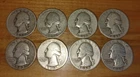 8 SILVER WASHINGTON QUARTERS (1934-1943) – 90% SILVER BULK LOT              1244