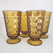 4 Vtg Colony Whitehall Golden Harvest Ice Tea Glasses 6" Cubist Footed Tumblers