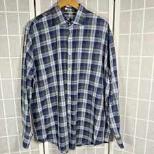 Peter Millar Shirt Mens XL Blue Plaid Button Down Cotton Pocket Casual Basic
