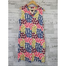 Talbots Floral Eyelet Shift Dress Womens 16 Multi Color Ruffle V-Neck Sleeveless